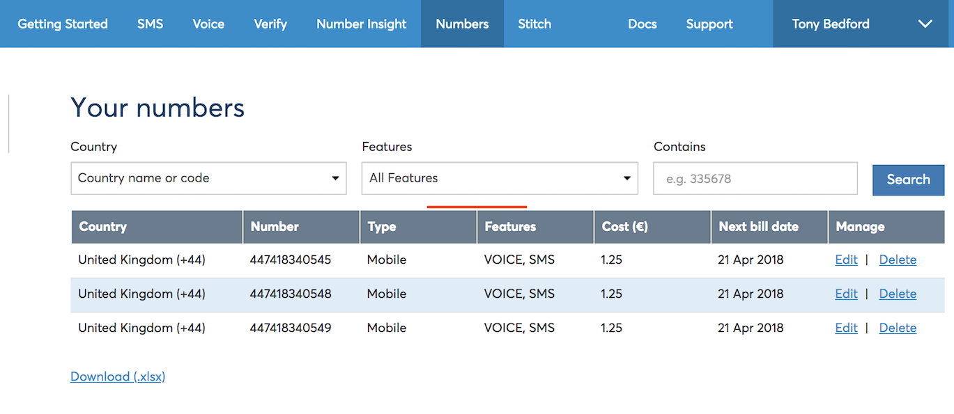 Nexmo Numbers